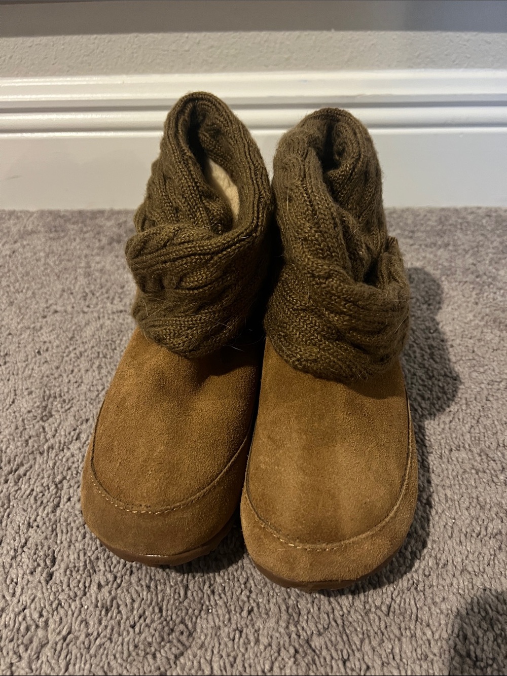 BearPaw Women's Brown Suede Ankle Boots with Knit Cuff